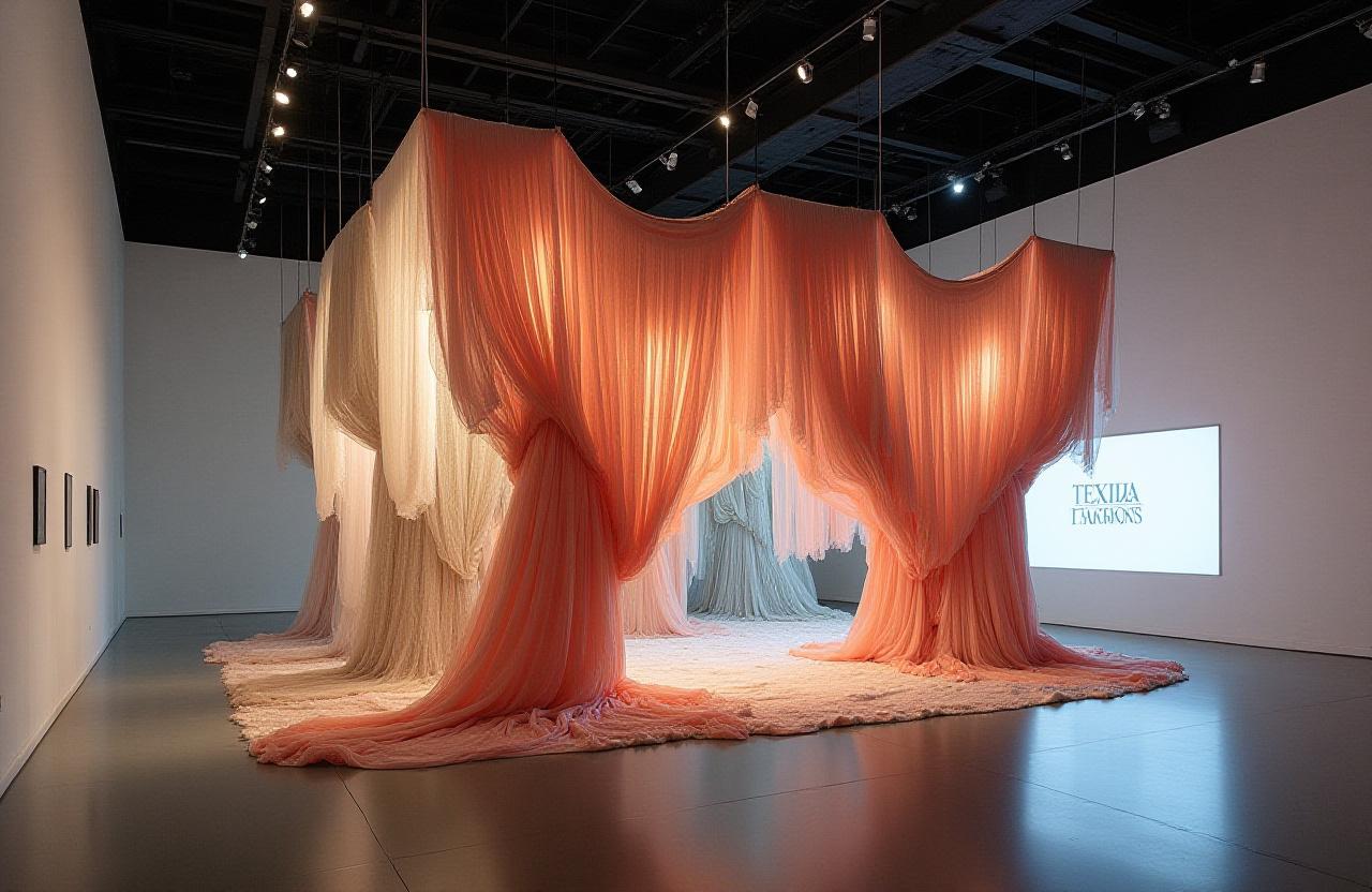 Instalación de arte textil en un espacio de exhibición
